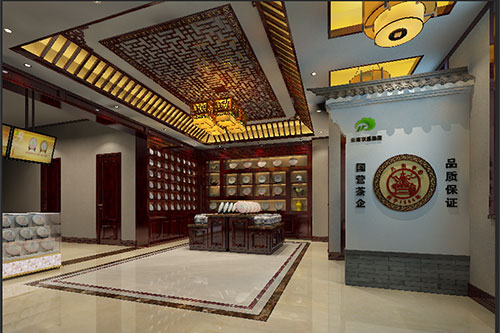 枞阳古朴典雅的中式茶叶店大堂设计效果图